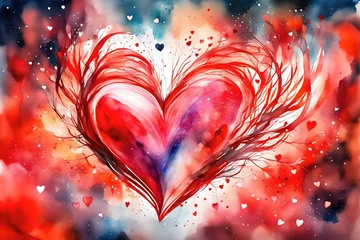 Gordijnen heart, Red heart love mind mental flying healing in universe spiritual soul abstract health art power watercolor painting illustration design stock illustration © Hasnain Arts