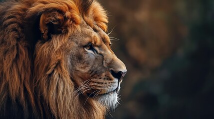Fototapeta premium Majestic Lion staring, motivational quote inspirational male grind post, Stoicism stoic hard men mentality philosophy philosopher, copy space for quotation text