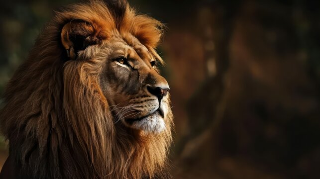 Majestic Lion staring, motivational quote inspirational male grind post, Stoicism stoic hard men mentality philosophy philosopher, copy space for quotation text