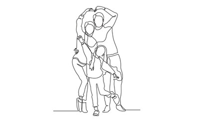 Fototapeta na wymiar Happy Family single continuous line drawing of A happy family with one child. isolated on a white background. Vector illustration. 
