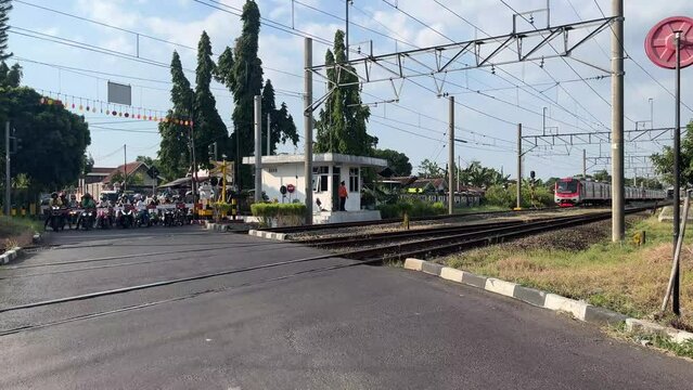 Klaten, Indonesia - August 4, 2023 : Commuter Line KRL Jogja Solo route has departed