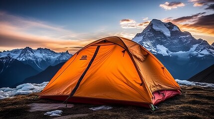 Incredible Mountain Camping Experience, Nestled at the Base of Majestic Snow-Capped Peaks