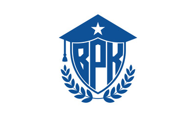 BPK three letter iconic academic logo design vector template. monogram, abstract, school, college, university, graduation cap symbol logo, shield, model, institute, educational, coaching canter, tech