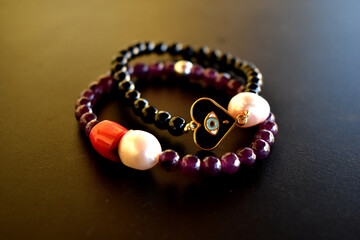 heart shaped bracelet and pearls