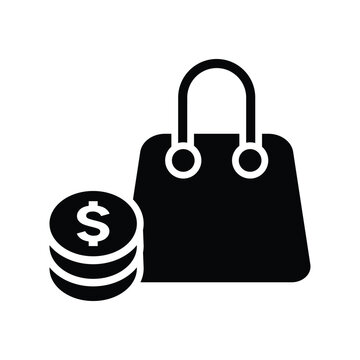 Revenue shopping, coins, currency icon ,black design vector,
