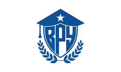 BPY three letter iconic academic logo design vector template. monogram, abstract, school, college, university, graduation cap symbol logo, shield, model, institute, educational, coaching canter, tech