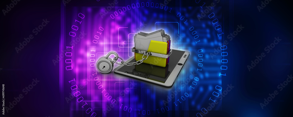 Poster 3d rendering mobile folder storage protection lock