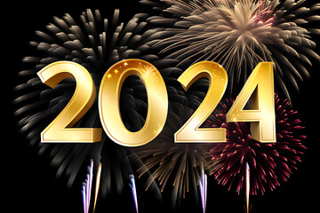 Golden Happy New Year 2024, Merry Christmas fireworks HD wallpaper background