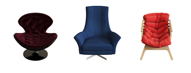 armchair isolated on white background, interior furniture, 3D illustration, cg render