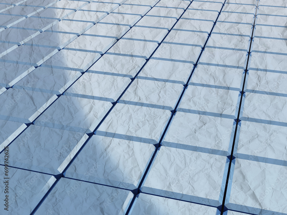 Poster abstract background with mosaic cubes, light effect and crumpled texture