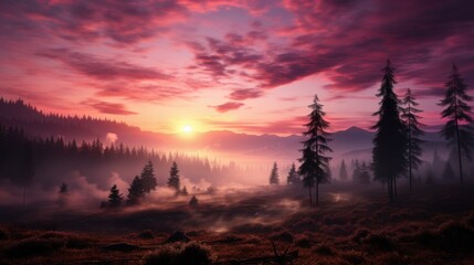 Sunrise over a misty mountain meadow, poland sandstorm photo stocky united,