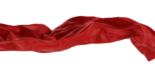3d render of abstract red cloth falling. Silk drapery flies away.
