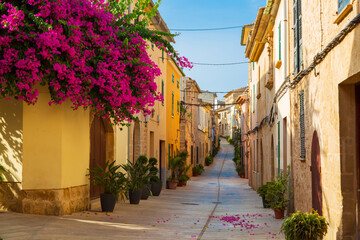 Old town street in Aldudia, Majorca, Spain
