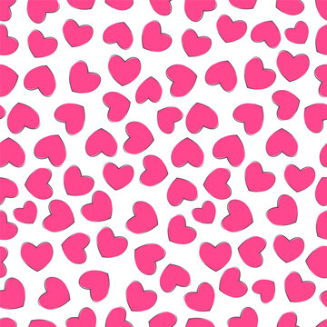 Seamless pattern of simple flat hearts. Valentine's day party, vacation, holiday concept.Vector illustration for product design, wallpaper, wrapping paper.
