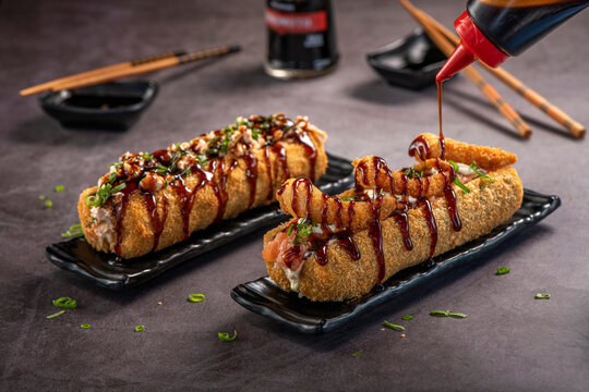 Fried Sushi Roll Brazilian style. Sushi dog.