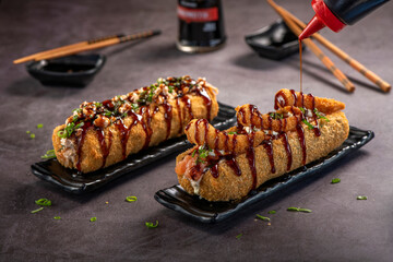 Fried Sushi Roll Brazilian style. Sushi dog.