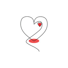 Continuous one-line heart-shaped drawing and love-shaped single-line art illustration 