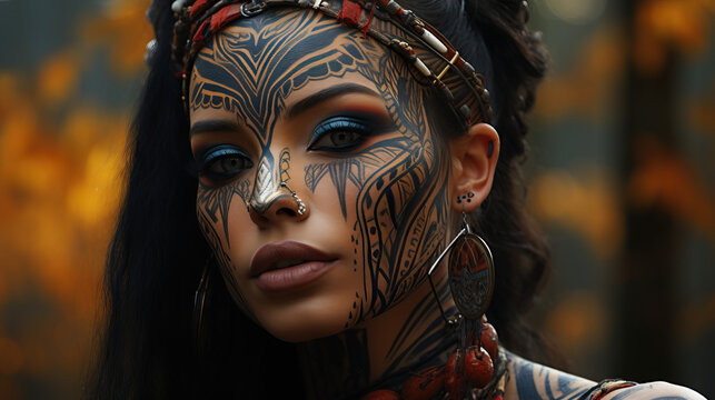 Pride in Tradition: Confident African Woman Wearing Traditional Tribal Face Paint, Symbolizing Strength, Heritage, and a Deep Connection to Cultural Identity.