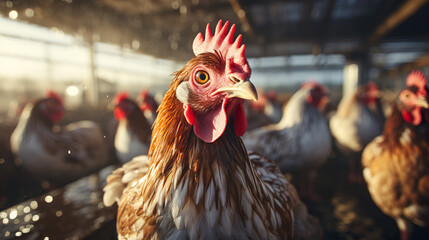 Factory Farm Chickens in Crowded Conditions,  Intensive Animal Agriculture and Animal Welfare Concerns - obrazy, fototapety, plakaty