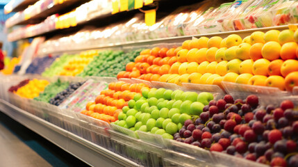 Shelf with fruits in food supermarket