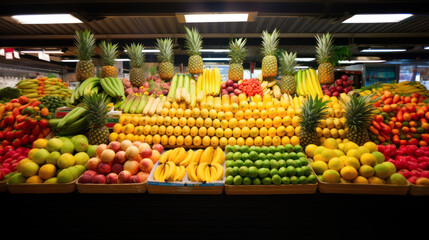 Fototapeta na wymiar Shelf with fruits in food supermarket