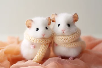 Foto op Plexiglas cute chubby little baby Hamsters wearing tightly knit © lillyrosy