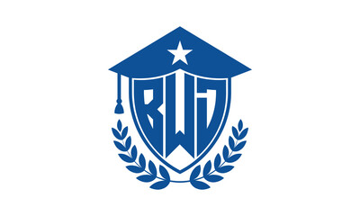 BWD three letter iconic academic logo design vector template. monogram, abstract, school, college, university, graduation cap symbol logo, shield, model, institute, educational, coaching canter, tech