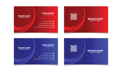 business card template modern design two color version available, red & blue.
