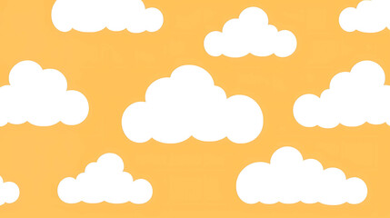 White clouds on a yellow background. soft round cartoon fluffy clouds seamless wallpaper, mural, background crafts, paper, scrapbooking, artwork, wall mural