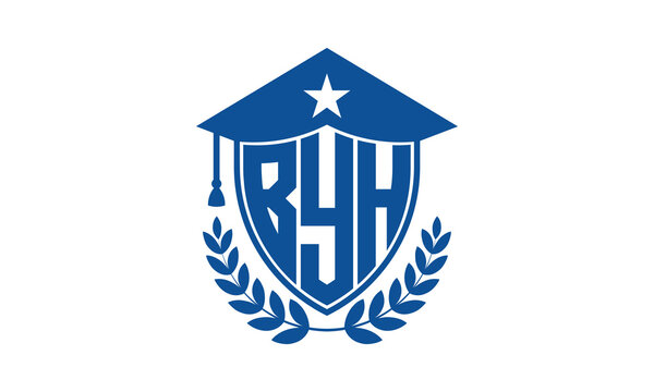 BYH three letter iconic academic logo design vector template. monogram, abstract, school, college, university, graduation cap symbol logo, shield, model, institute, educational, coaching canter, tech