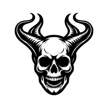 Vector logo of an evil skeleton. black and white logo of a scary skull. professional logo for tattoos, emblems, logos