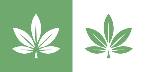 simple vector illustration of a weed leaf, perfect for logos and icons. A clean, minimalist design for cannabis-related businesses. - obrazy, fototapety, plakaty