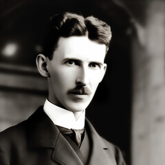 KI-generierte Illustration von Nikola Tesla im Stil einer historischen Fotografie