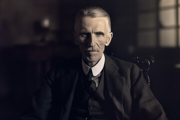 Fototapeta premium KI-generierte Illustration von Nikola Tesla im Stil einer historischen Fotografie