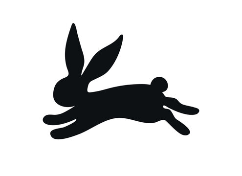 recommend clip art: Running rabbit silhouette. Hand drawn rabbit is jumping. Vector illustration