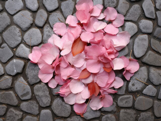 Cluster of Pink Petals on Cobblestone