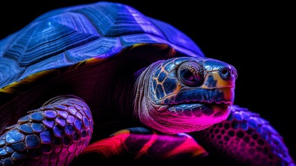 Aldabra Giant Tortoise neon Color AI Generated pictures