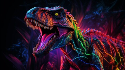 Allosaurus animal Neon light AI Generated pictures