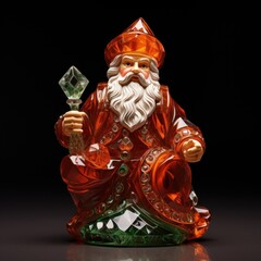 glass figurine of a leprechaun or saint patrick with a glass of beer
