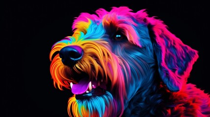 Airedoodle dog animal neon Color illustration AI Generated pictures