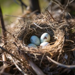 Naklejka na ściany i meble close-up photo of a bird's nest with eggs