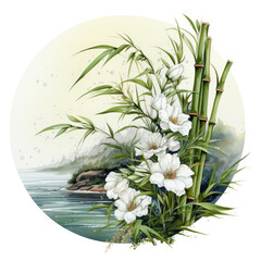 watercolor bamboo flower clipart, Generative Ai