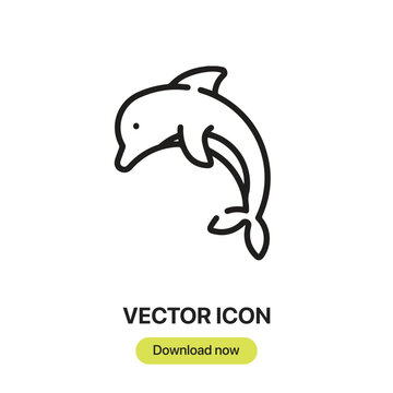 Dolphin icon vector. Linear-style sign for mobile concept and web design. Dolphin symbol illustration. Pixel vector graphics - Vector.