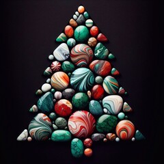 Fototapeta na wymiar Xmas tree shape of marbel pebbles. AI generated illustration