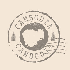 Stamp Postal of  Cambodia. Map Silhouette rubber Seal.  Design Retro Travel. Seal of Map Cambodia grunge  for your design. Kingdom of Cambodia. EPS10