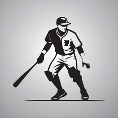 Baseball player black icon logo on white background. Baseball player silhouette illustration