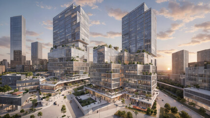 Obraz premium Modern city, dense building complex, eco-city