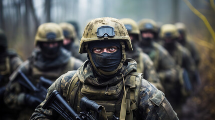 Soldiers in combat gear ready to engage in combat