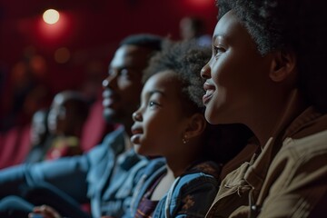 Obraz premium close up of a black family at the cinema enjoying a movie