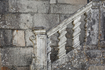 Artistic granite staircase of a typical house in Combarro, Pontevedra province, Galicia, Spain